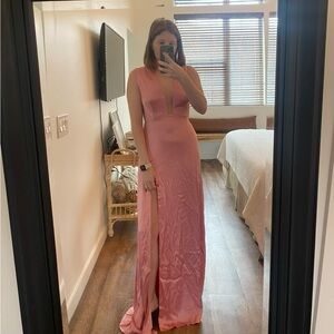 Sau Lee Pink Genevie Satin Gown from Revolve